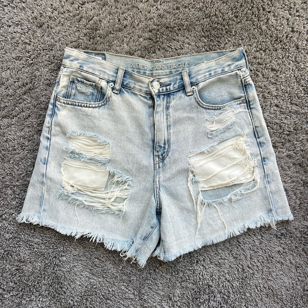 American Eagle Outfitters Faded Blue Ripped Jean Shorts